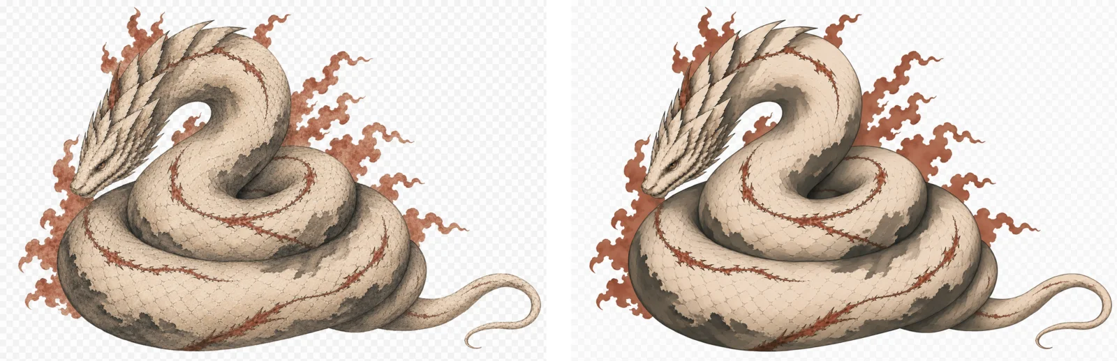 용 캐릭터의 질감 수정 비교